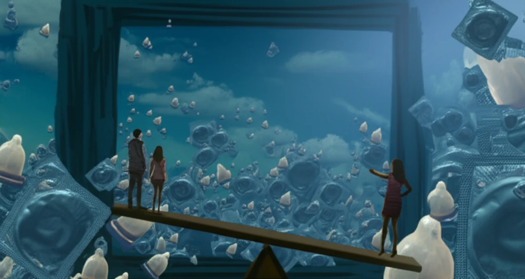 A surreal illustration depicting the power imbalance in reproductive decisions between men and women.