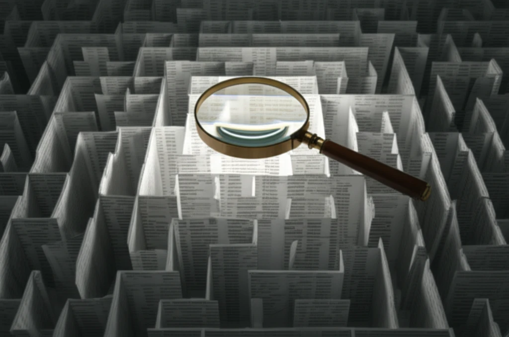 Financial statement labyrinth with magnifying glass
