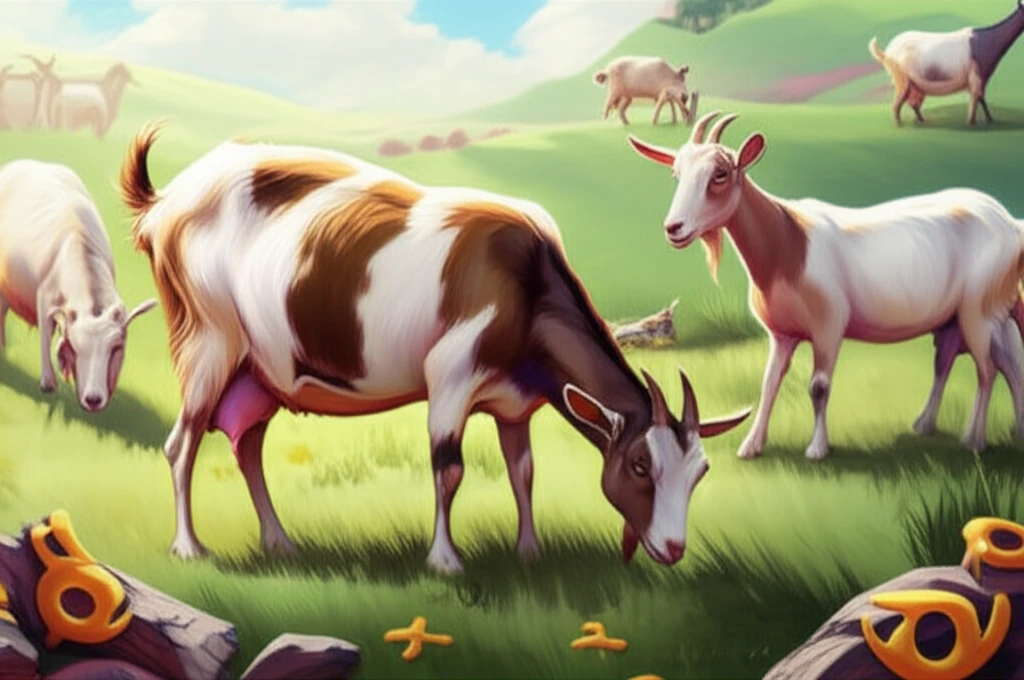 Goats happily grazing in a healthy pasture, symbolizing the benefits of dry yeast in their diet.