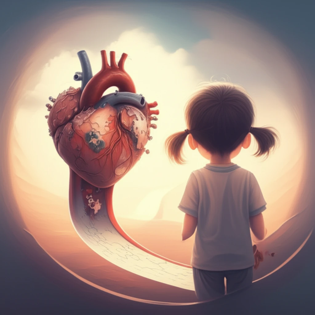Illustration symbolizing the journey of a child with Williams-Beuren Syndrome and aortic coarctation, showing hope and progress.