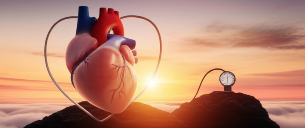 Sunrise over a heart symbolizing healthy morning blood pressure.