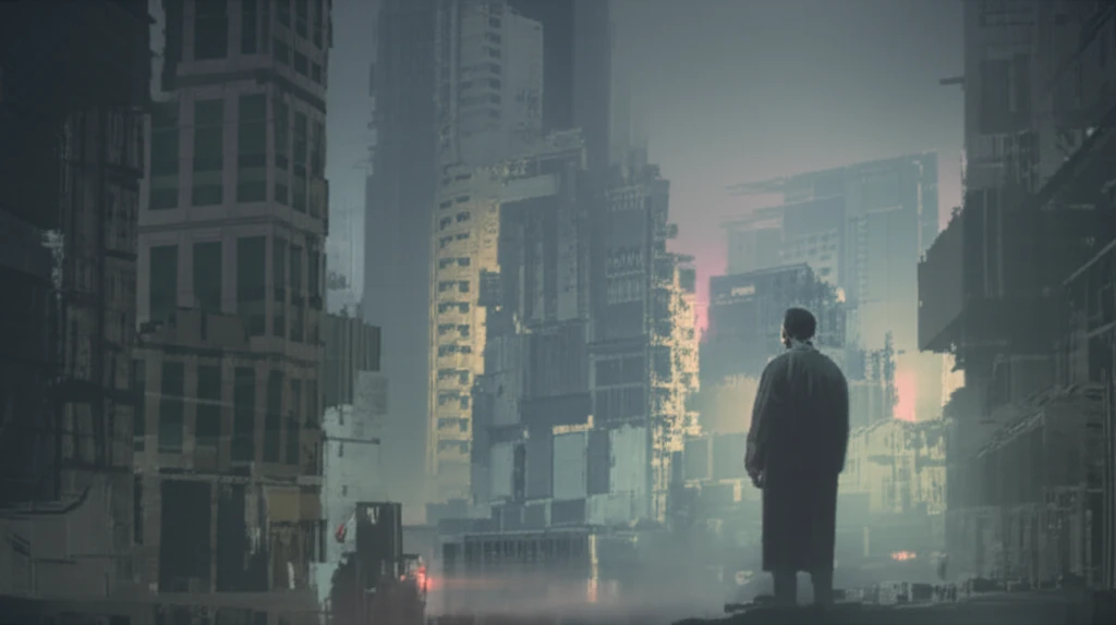 A lone neurosurgeon stands in a deserted city, symbolizing the scarcity of emergency neurosurgical coverage.