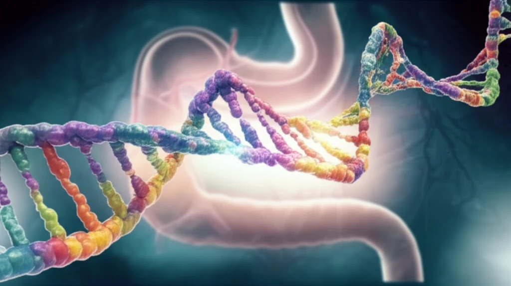 Surreal illustration of DNA and lncRNAs symbolizing colorectal cancer research