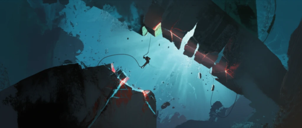 Fractured underwater weld joint illustrating structural failure.