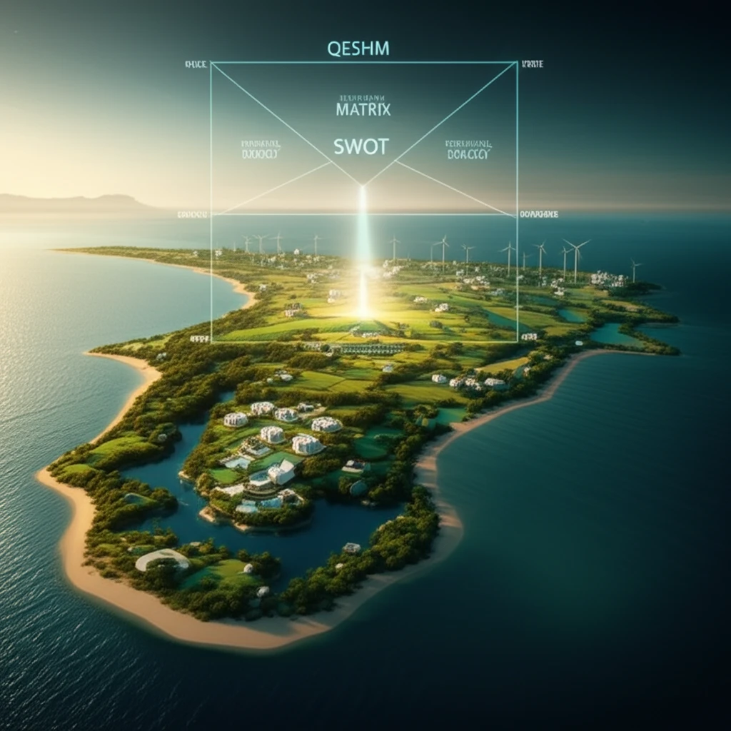 Sustainable settlements on Qeshm Island, integrating nature and future, powered by renewable energy. SWOT Matrix.