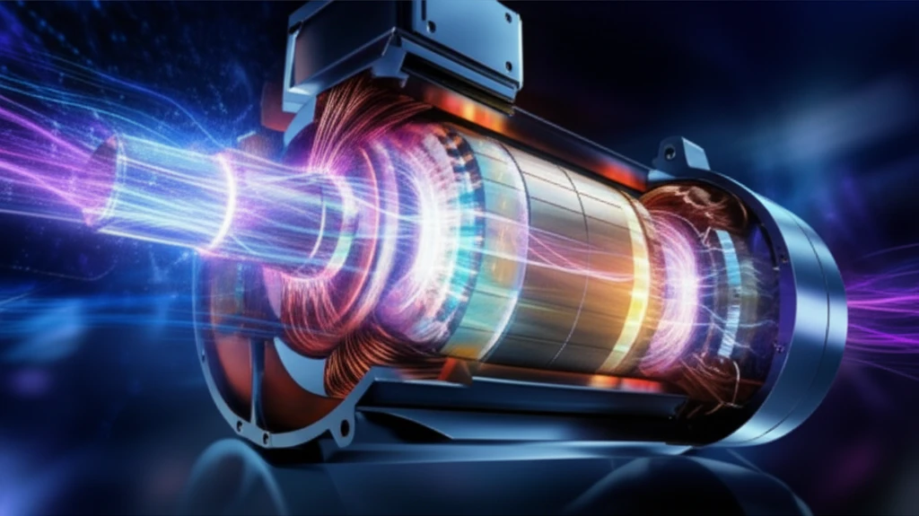 Electric motor inner workings with glowing magnetic fields.