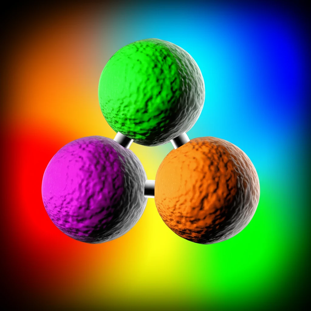 A surreal representation of four quarks forming a tetraquark, bound by the strong force.