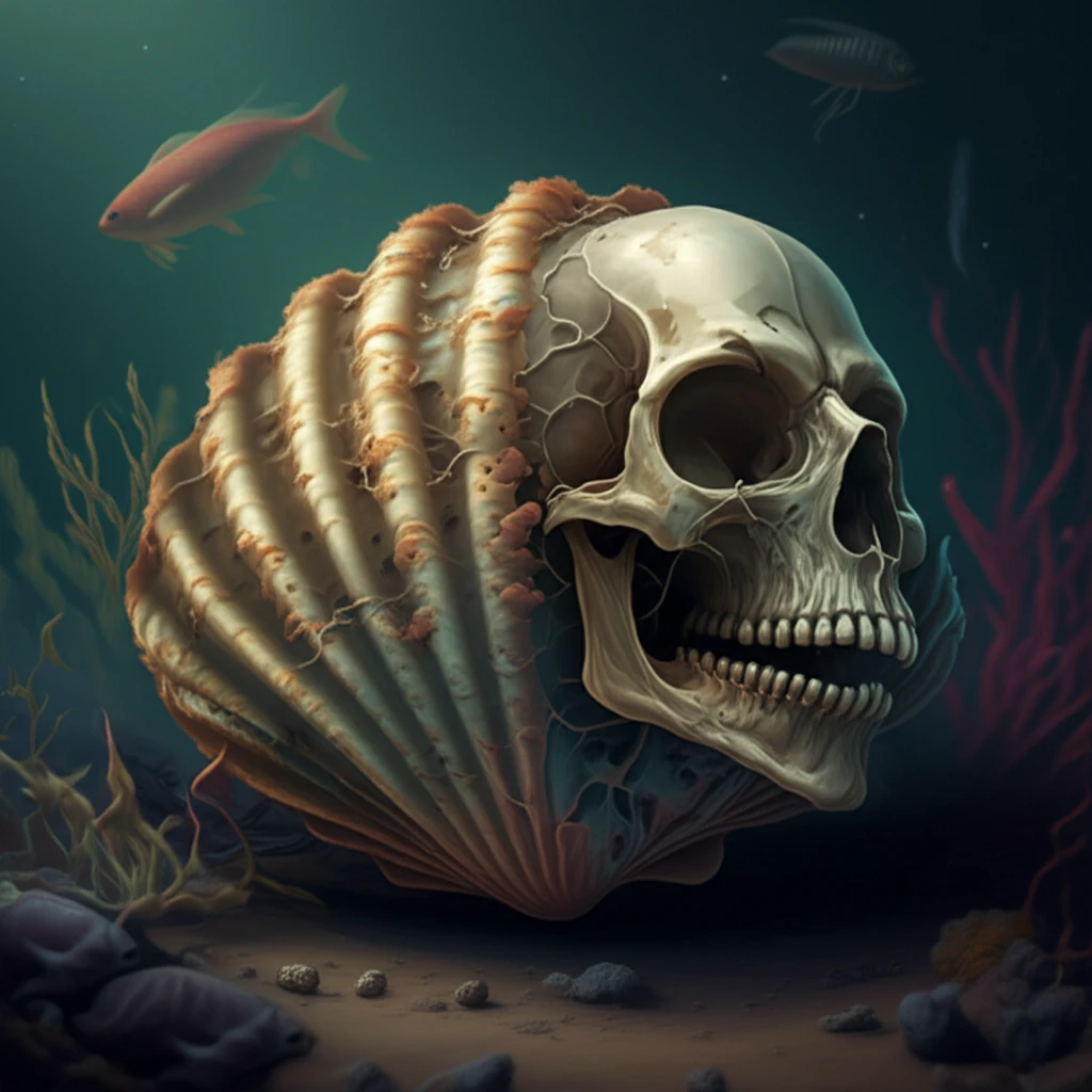Cockle transforming into a skeleton to visualize dying ecosystem.