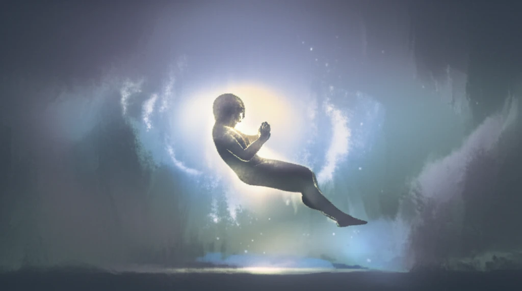 Person gently supported by light, representing comfort and healing in therapy