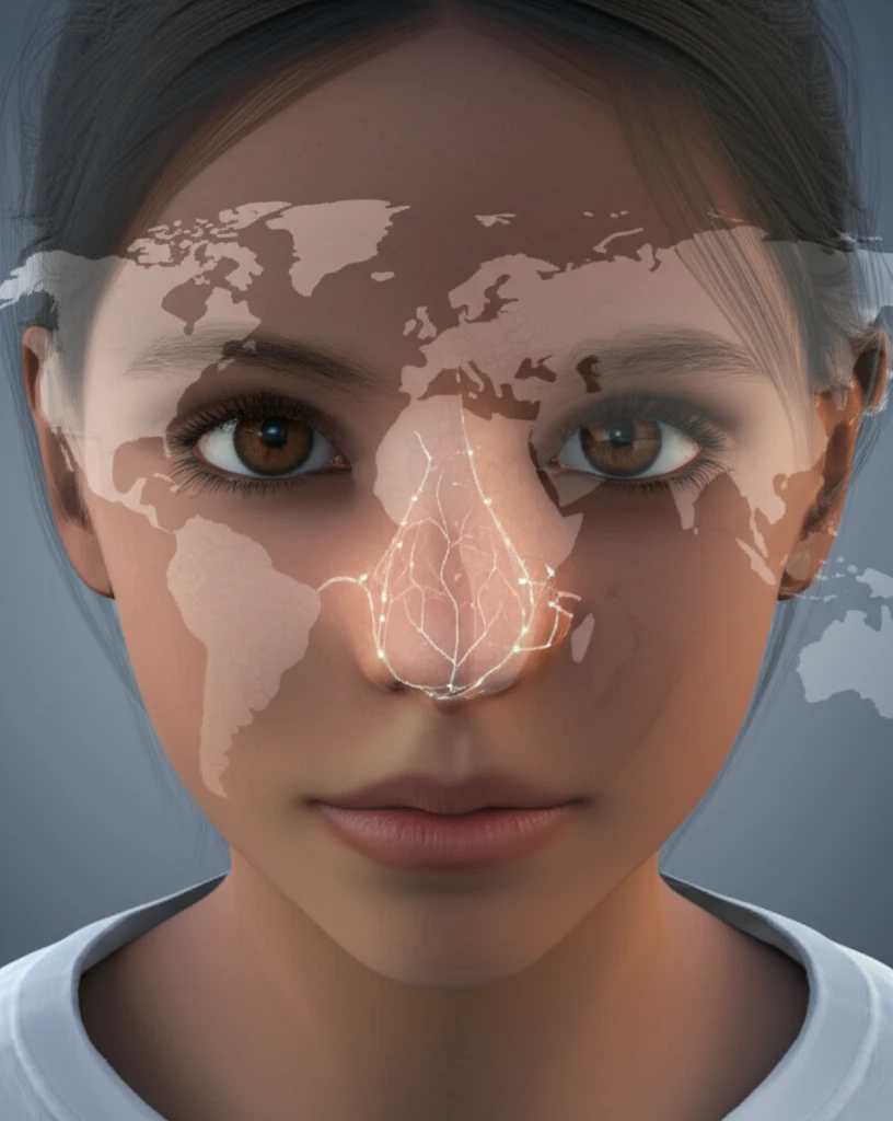 Surreal illustration of nasal tuberculosis in a child, highlighting global health concerns.