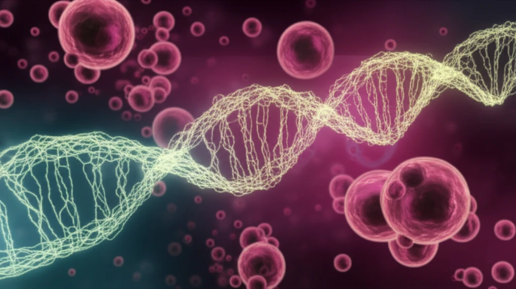 MicroRNA molecules intertwined with DNA, symbolizing personalized breast cancer treatment.
