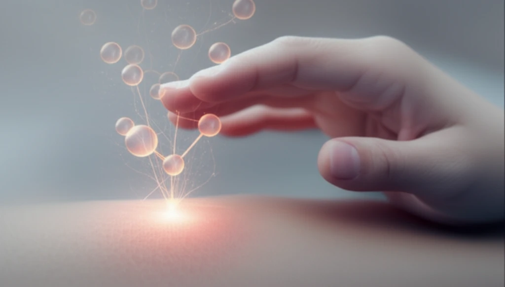 Itch relief concept: A soothing hand calms irritated skin, representing sumatriptan's effect on the nitric oxide pathway.