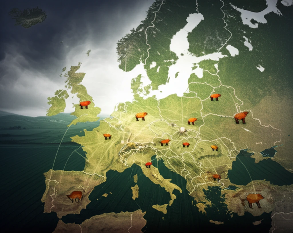 Map of Europe illustrating the spread of African Swine Fever.