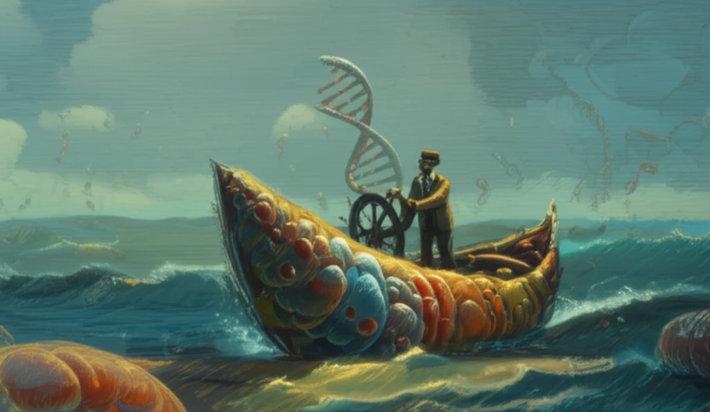 MicroRNA molecule steering a cell ship.