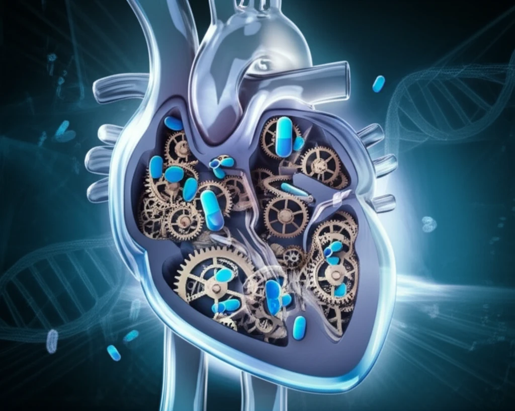 Genetic clockwork inside a heart symbolizing personalized medicine for beta-blocker therapy.