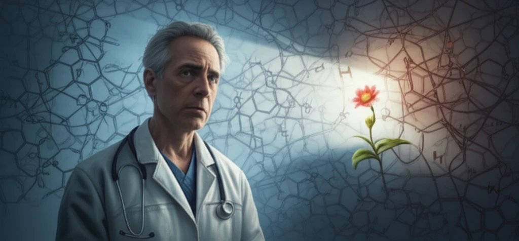 A doctor contemplating the complex landscape of cancer pain management and morphine use.