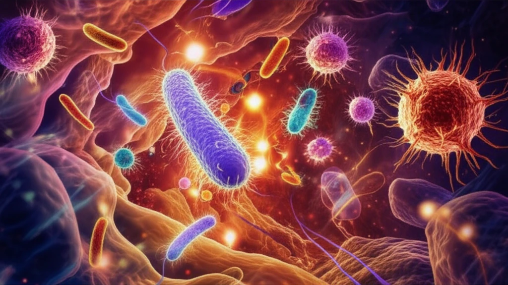 Microscopic view of Shigella bacteria interacting with immune cells.