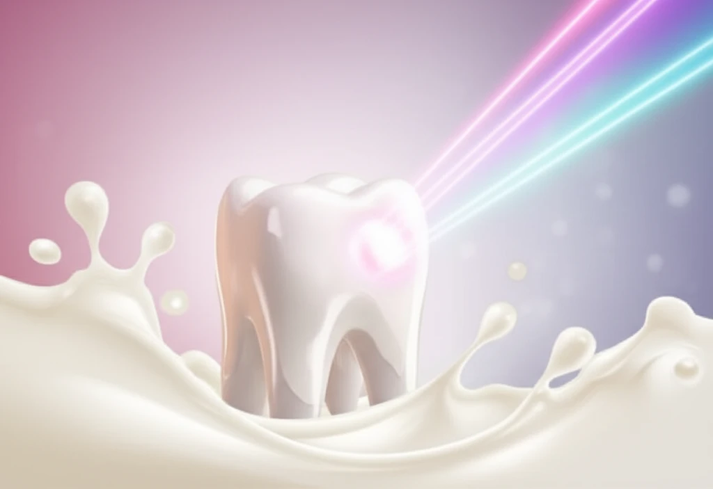 Illustration of laser and casein treatment for children's teeth.