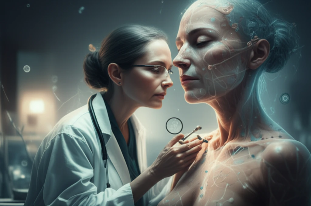A doctor with an oversized ear attentively listening to a patient.