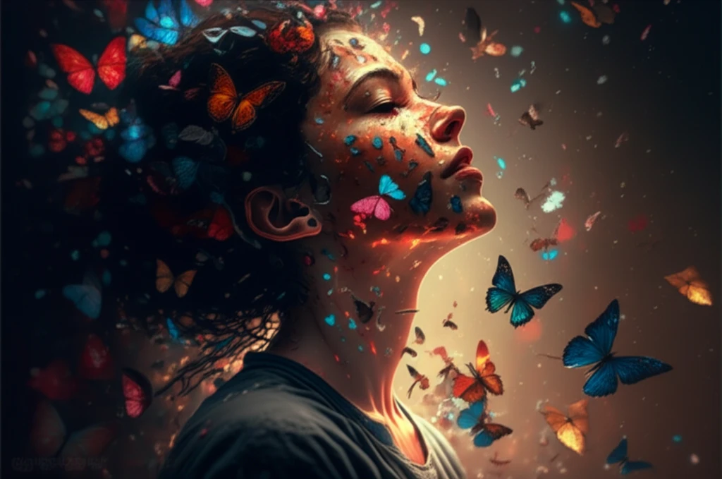 Illustration of hives transforming into butterflies, symbolizing relief from chronic urticaria.