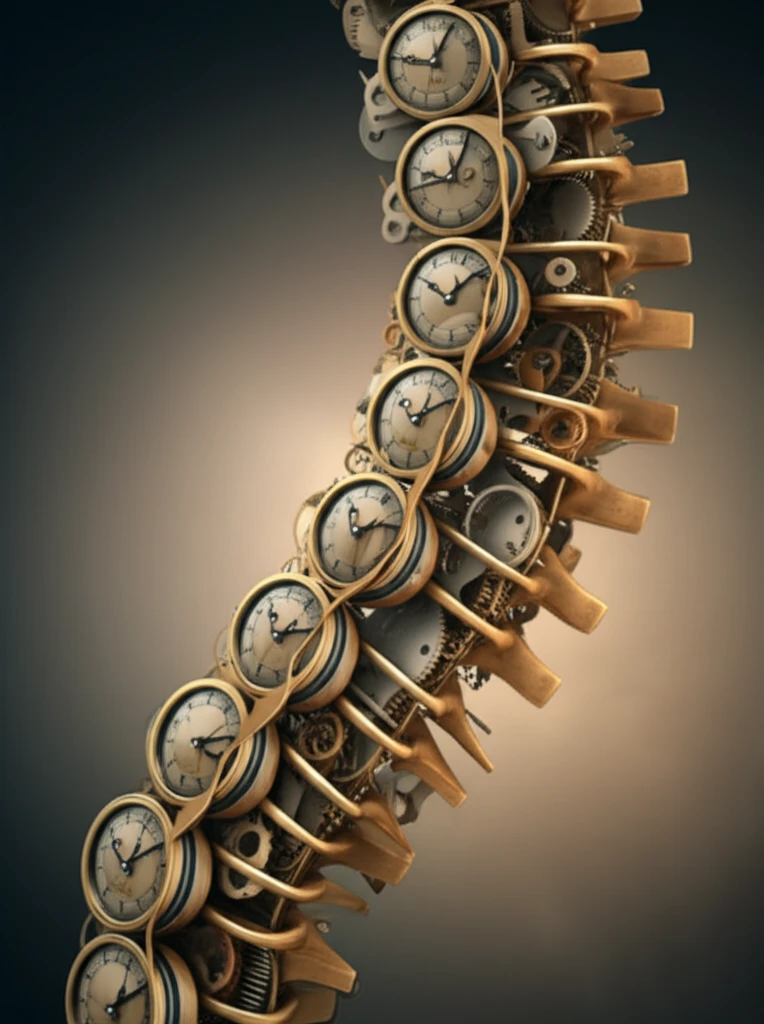 Clockwork spine, symbolizing time and the evolution of rheumatology.