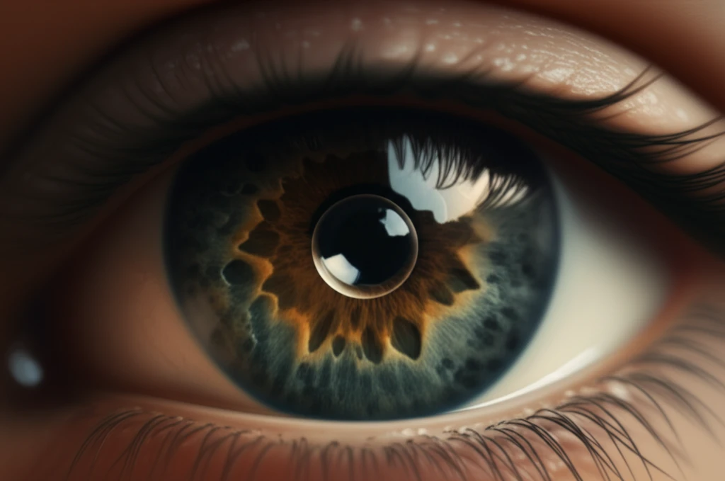 Stylized eye with a clear cornea and faint bubble, representing the big bubble technique in corneal surgery.