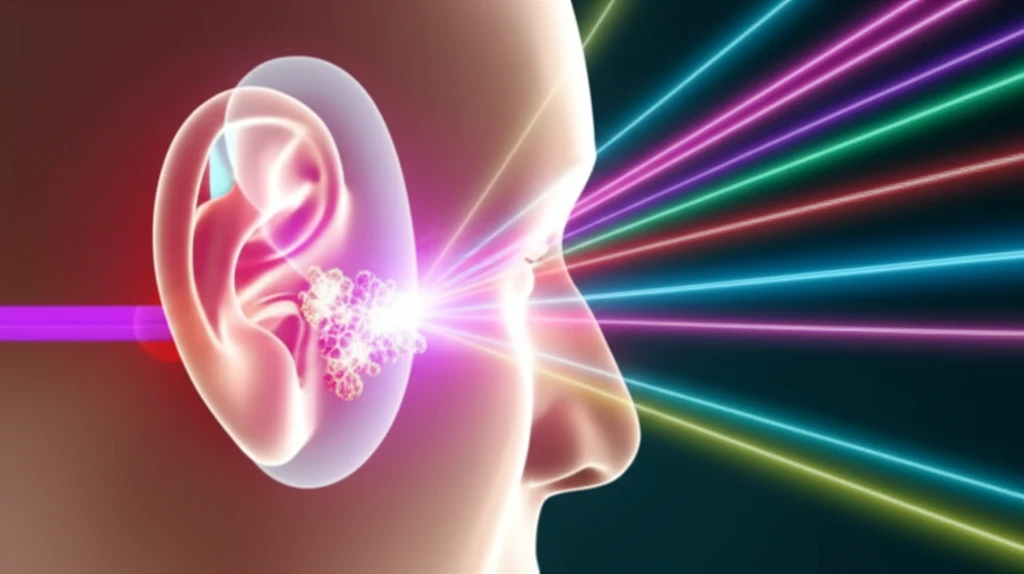 Illustration of targeted radiation therapy treating skin cancer on the ear and nose.