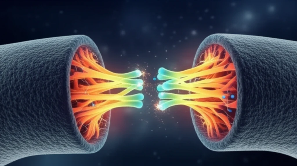Molecular visualization of synaptic fusion showing SNARE proteins and calcium ions.