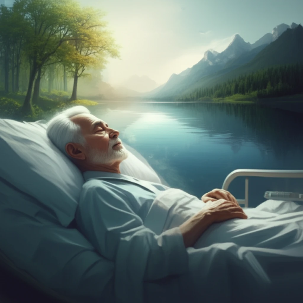 Elderly person dreaming of nature, representing sleep and rehabilitation.