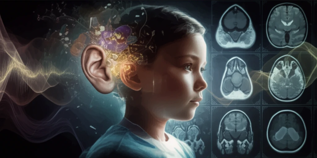 Illustration of a child with hearing enhanced by MRI technology.