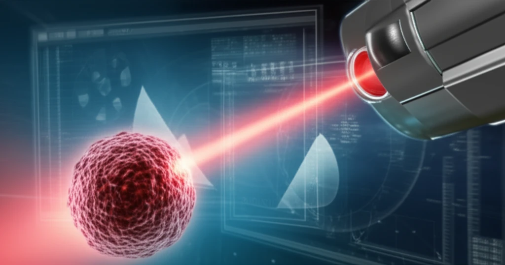 Radiation therapy beam with EPID software interface overlay.