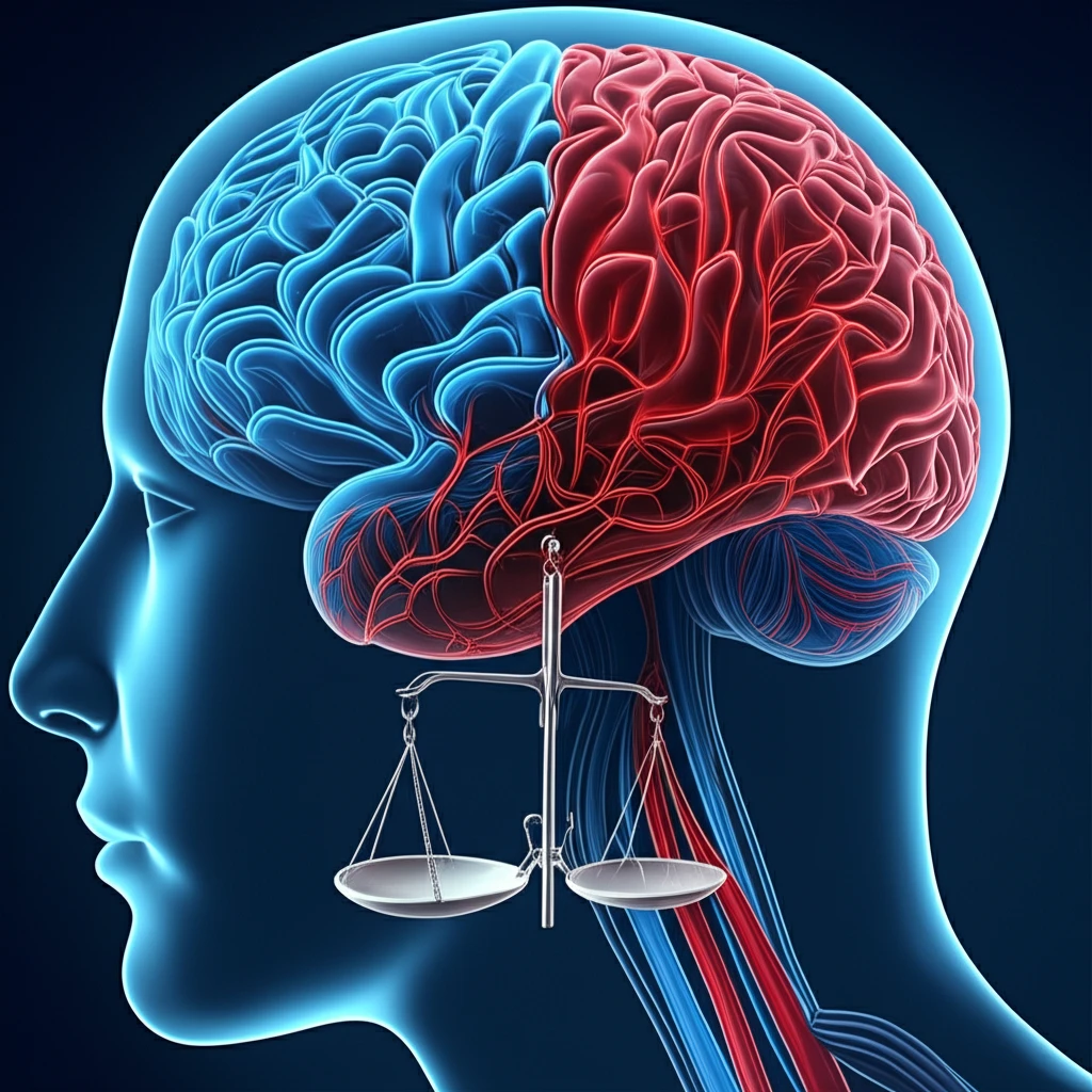 Illustration of brain blood vessels symbolizing VEGF balance in stroke treatment.