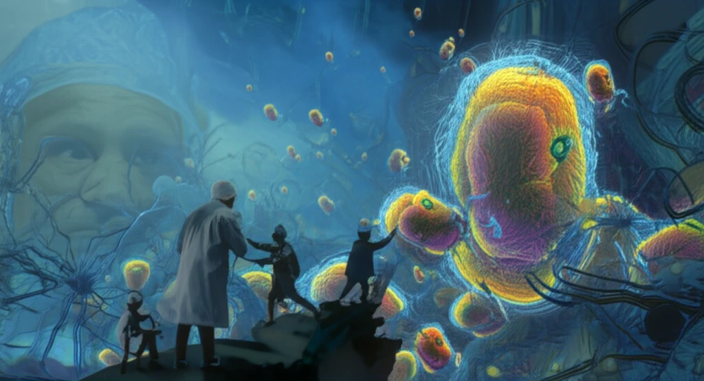 Illustration of bacteria with efflux pumps resisting antibiotics.