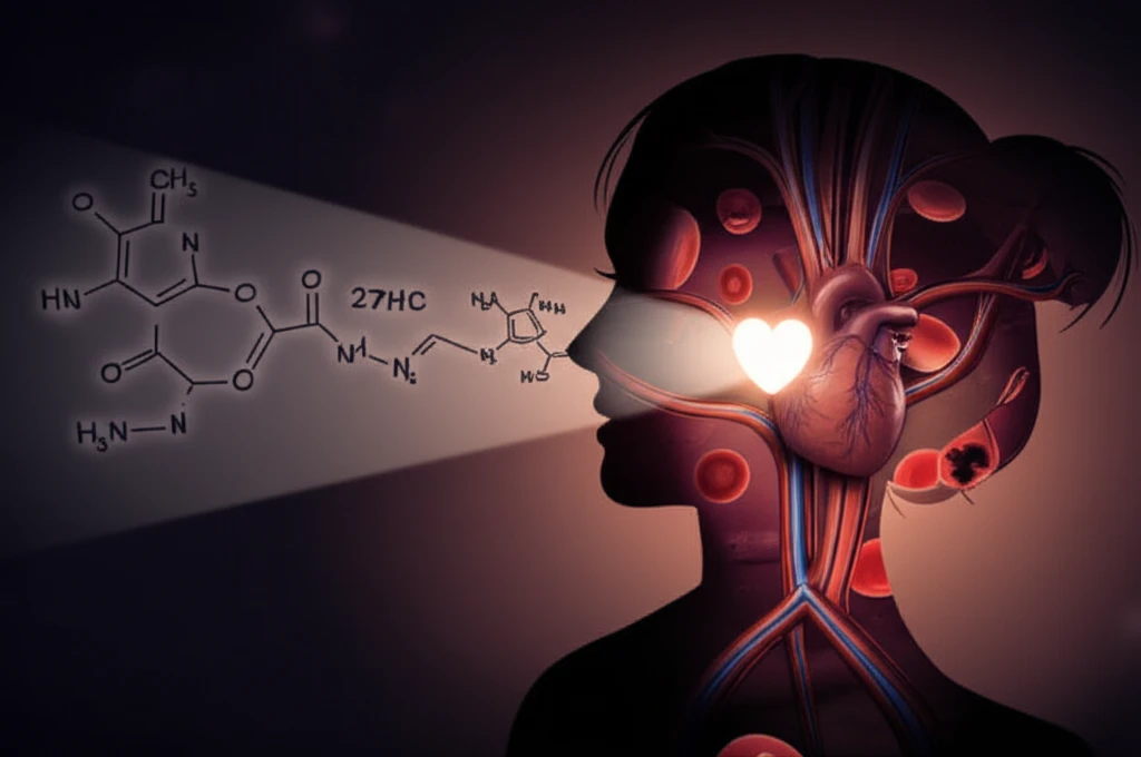 Illustration of 27HC blocking estrogen's heart-protective effects in postmenopausal women.
