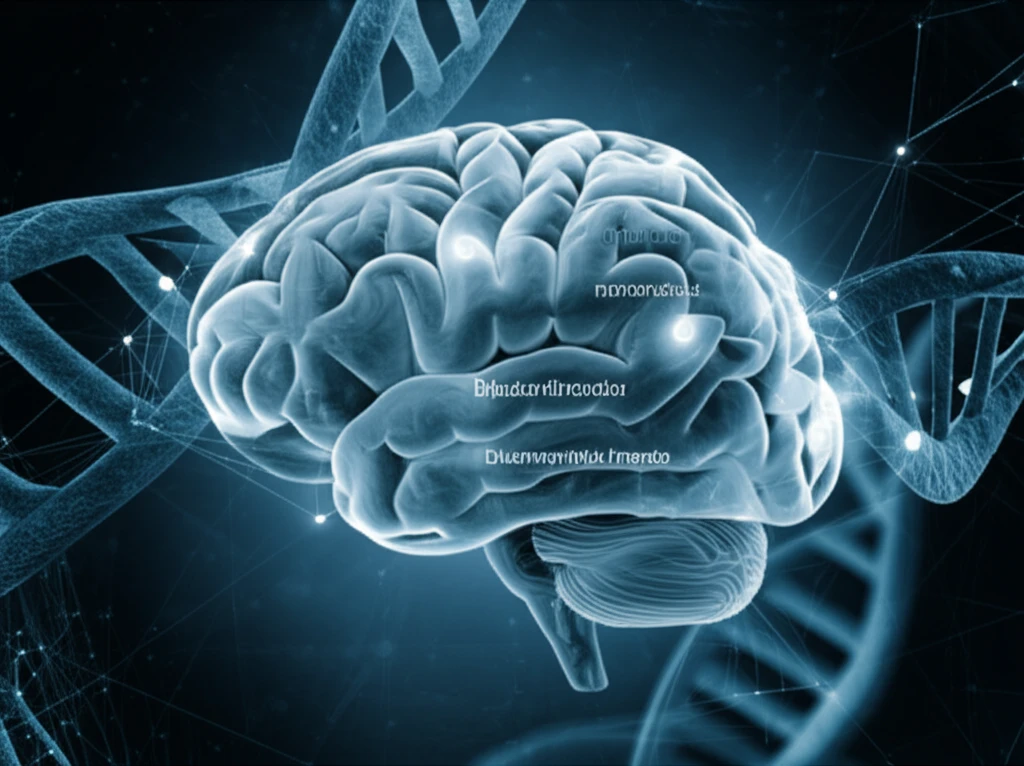 Brain with glowing markers highlighting specific areas, symbolizing biomarkers for bipolar disorder.