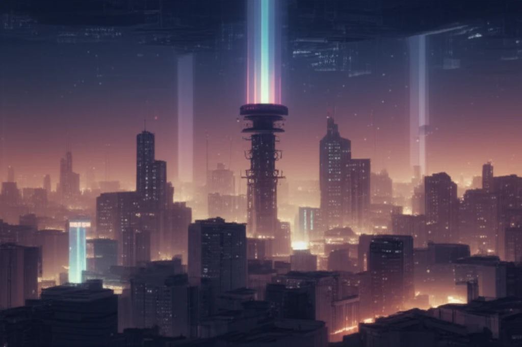 Futuristic cityscape powered by 5G antenna technology