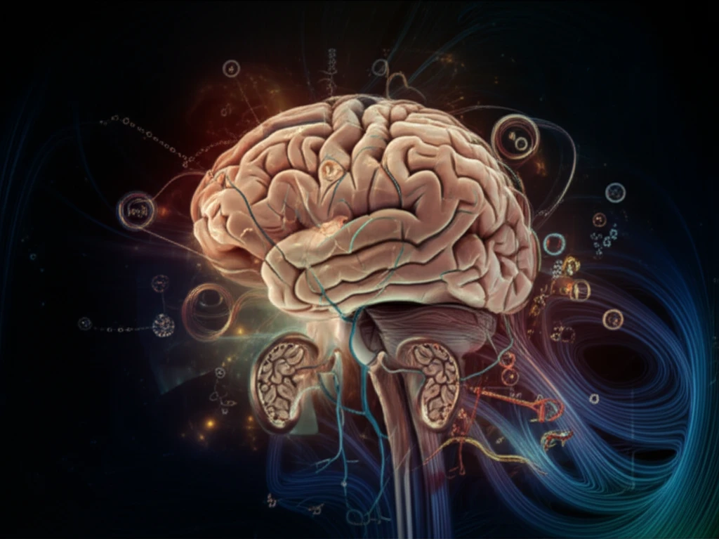 A surreal illustration depicting the connection between PCOS and brain function.