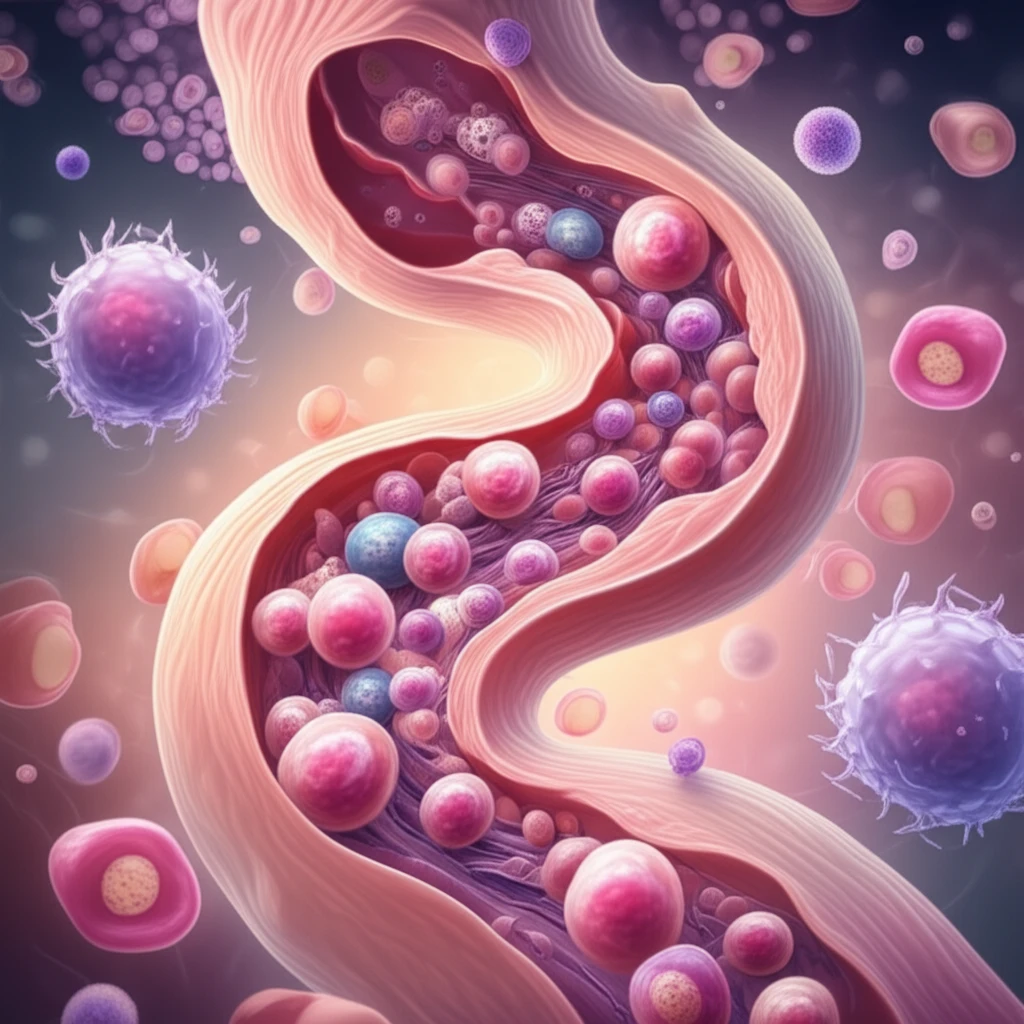 Esophagus transforming into a flower, symbolizing healing from Crohn's disease with tofacitinib.
