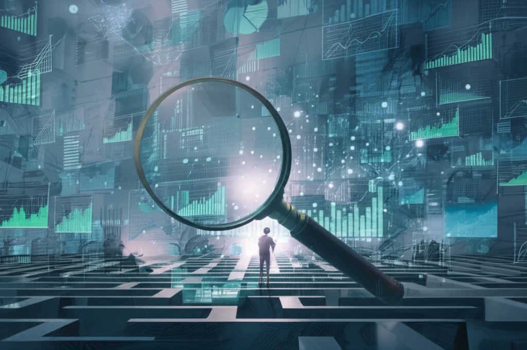 Illustration of a researcher navigating a maze of data.