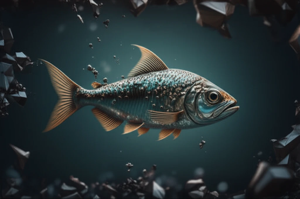 Fish swimming in polluted water with heavy metals