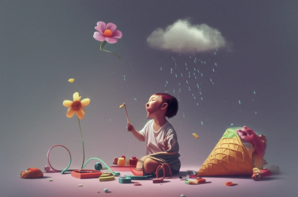 Child playing with symbolic representations of mood and diet.