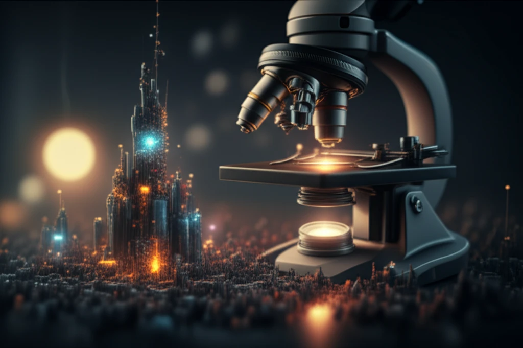 Glowing iron oxide nanocrystals form a miniature cityscape.