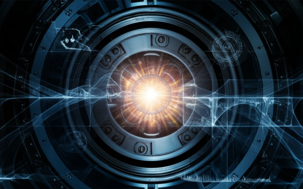 Surreal illustration of uranium fuel pellet in a reactor core, surrounded by data visualizations.