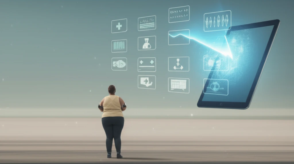 Illustration combining medical technology with successful weight loss after bariatric surgery.