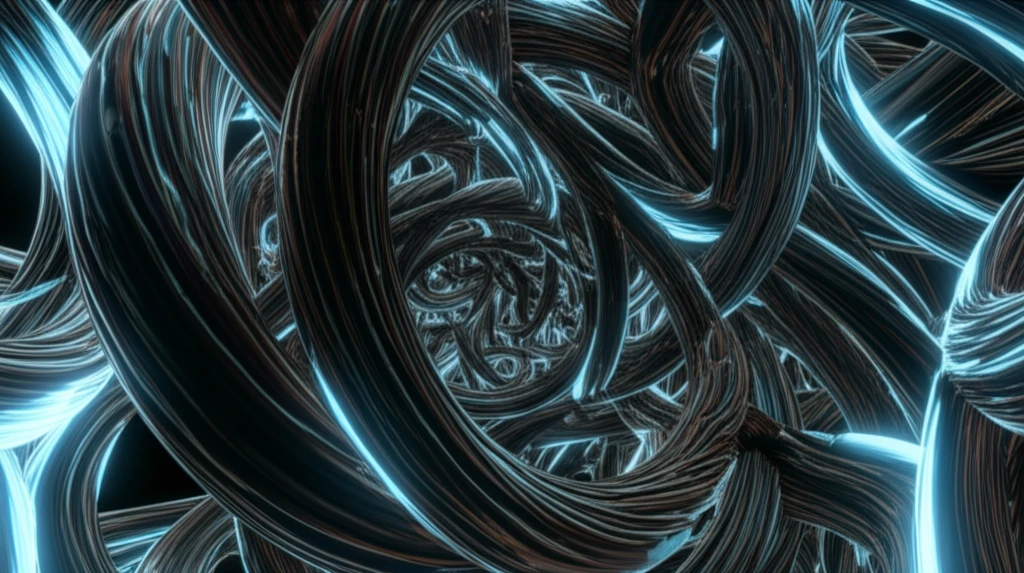 Close-up of engineered wood strands with glowing force lines, showcasing material density.