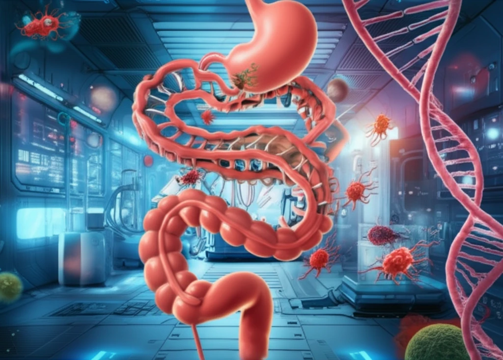 Surreal illustration of the connection between gastrointestinal health and molecular diagnostics.