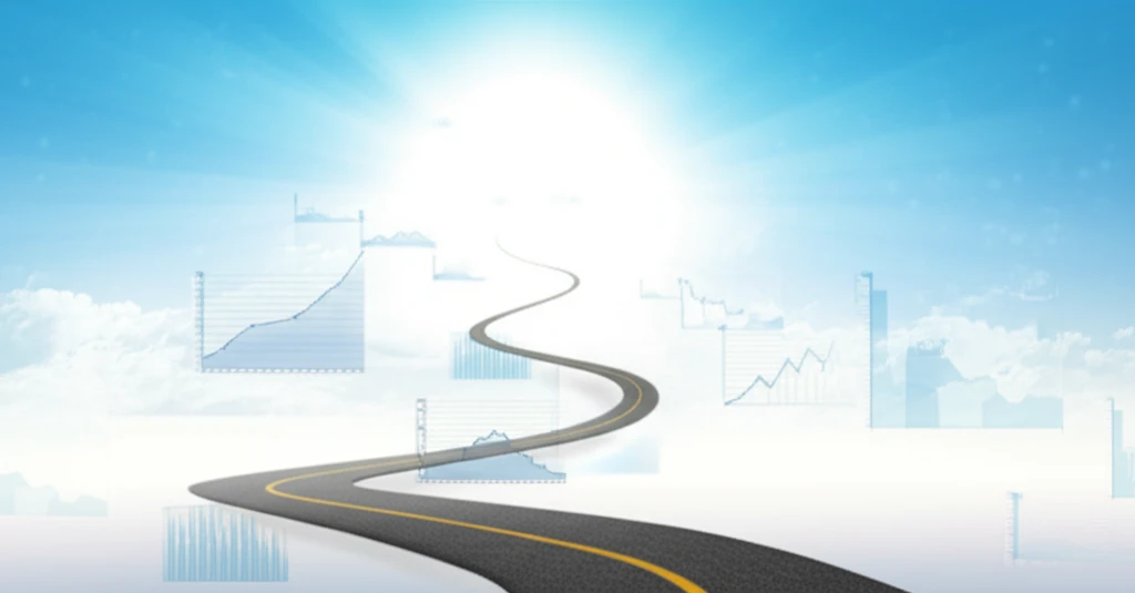 Surreal illustration symbolizing the journey to hepatitis B remission, with graphs representing treatment trajectories.