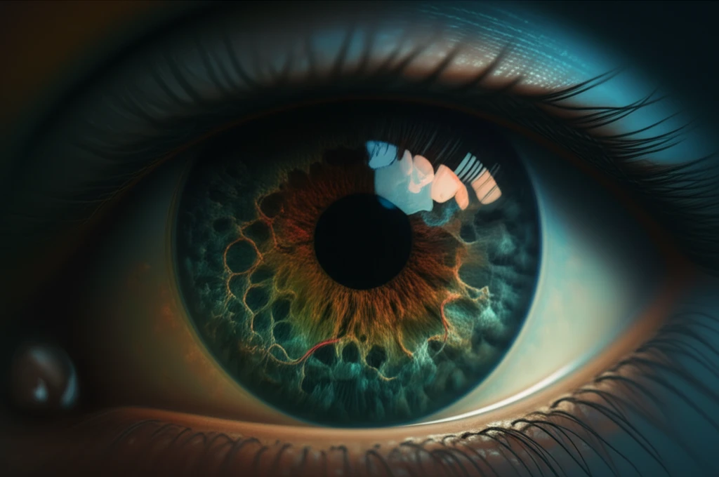 Surreal image representing the balance between eye stimulation and rest in retinal activity.