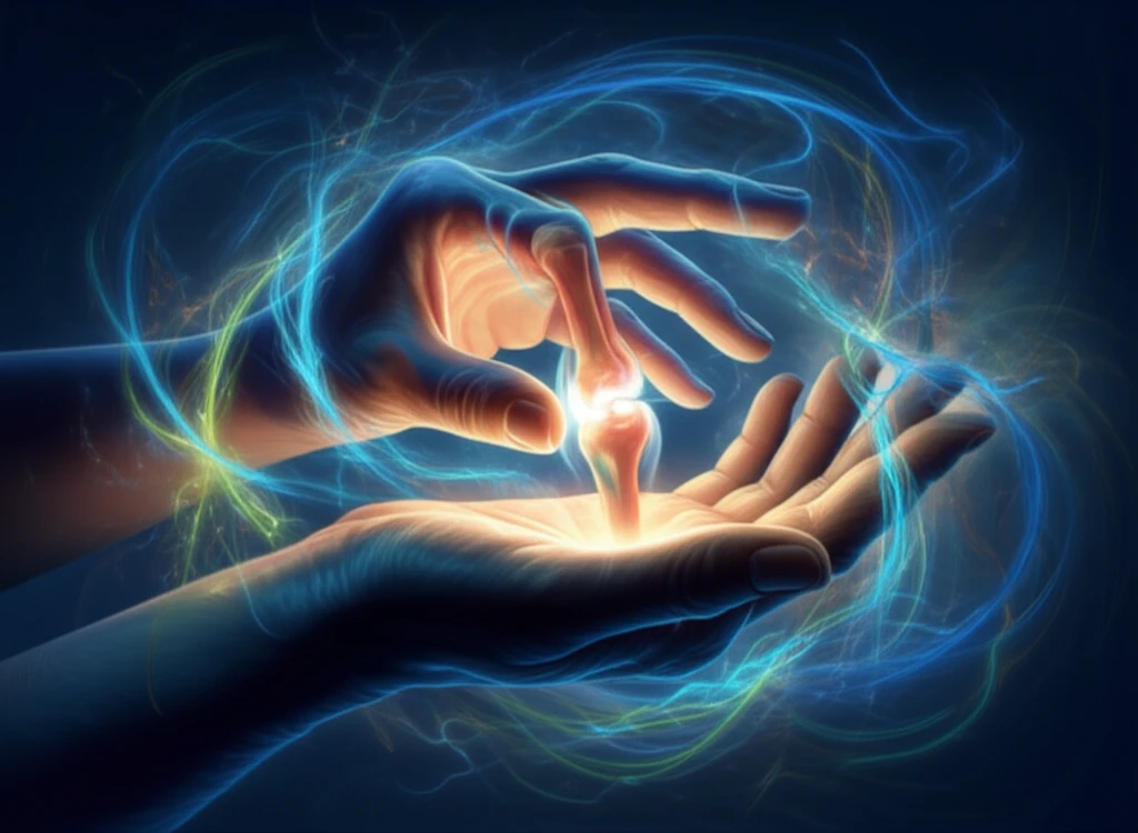 Glowing rheumatoid joint symbolizing rituximab treatment