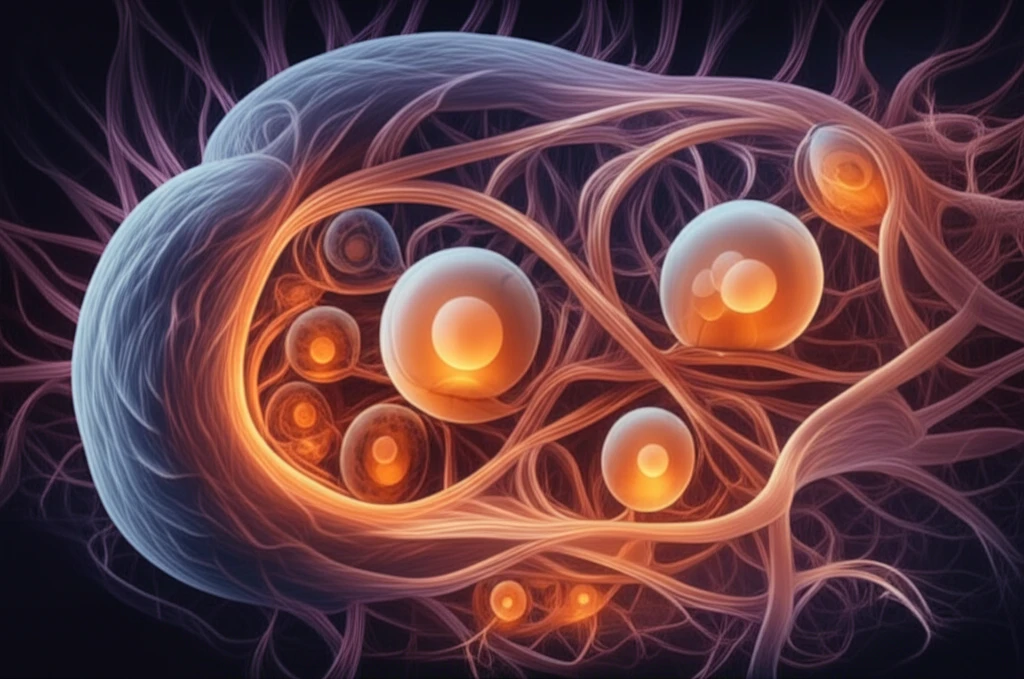 Abstract illustration of a mare's ovary highlighting follicular development and collagen interaction during the estrous cycle.